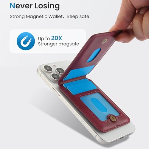 HAII for MagSafe Card Wallet Bag compatible with MagSafe Invisible Ultra-Thin Lightweight Kickstand Magnetic Mobile Wallet Man Woman, 4 Card Slots + 1 Zipper Cash Bag. (Red, Zipper) - color: Red, size: 4 Card Slots + 1 Zipper Cash Bag - Zipper