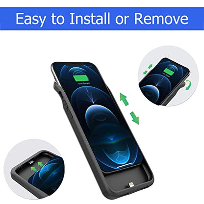 Battery Case for iPhone 12 Pro Max, [12000mAh] Enhanced Portable Protective Qi Wireless Charger Case Battery Pack with CarPlay Wireless Charging Case Compatible for iPhone 12 Pro Max (6.7 inch)-Black - size: iPhone 12 Pro Max