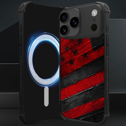 DJSOK Case for iPhone 17 Pro,Compatible with MagSafe,Anti-Scratch Shockproof Case,Black Red Wood Grain American Flag - color: Black red wood grain American flag, size: IPhone 17 Pro