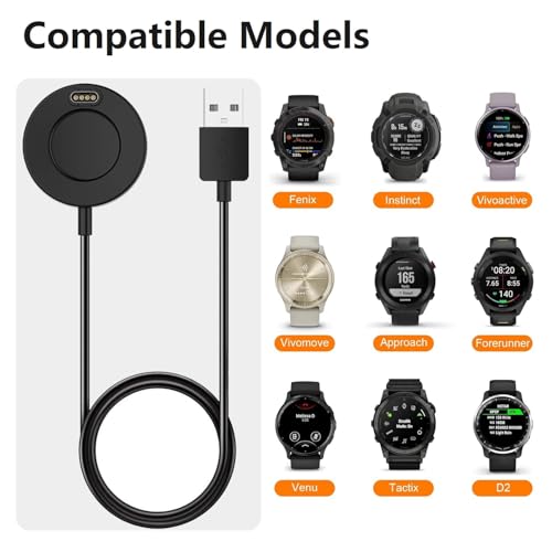 Charger Compatible for Garmin Fenix 9, Fenix 8, Fenix 7/7S/7X, Fenix 6/6S/6X, Fenix 5/5S/5X Charging Stand, Charging Dock Station Cradle Holder USB Cable for Garmin Vivoactive 6/5/4/3 Smartwatch - color: Black