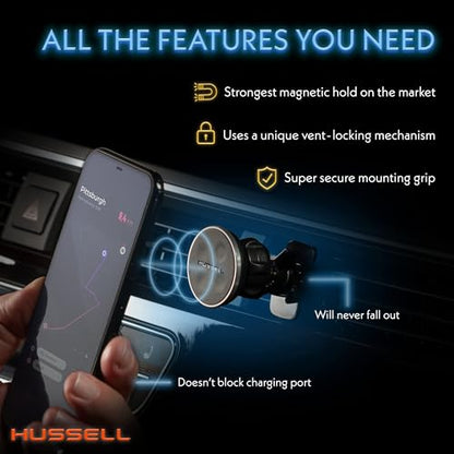HUSSELL Magnetic Phone Car Mount, Air Vent Phone Mount for Car 360° Adjustable Universal Magnet Phone Holder - Compatible with Any Cell Phone, iPhone Galaxy LG Huawei