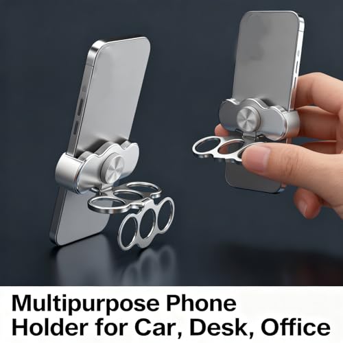Dual-Ring Three-Finger Back Clip Holder, Magnetic Multipurpose Foldable Phone Grip Holder, 360 Rotation Phone Ring Holder Finger Kickstand, for Car (2pcs Black)