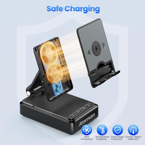 Jteman Cell Phone Stand with Bluetooth Speaker and Wireless Charger - color: Black