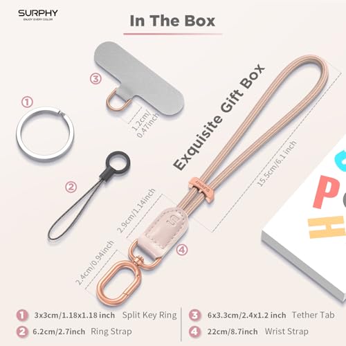 SURPHY Phone Wrist Strap, Keychain Wristlet, Phone Lanyard with Tether Tab - color: Pink