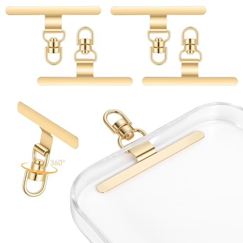 4 Pack 360° Rotating Phone Lanyard Tab, Thin 0.2mm Adhesive Free Phone Tether Patch Universal Metal Lanyards Holder(Gold)
