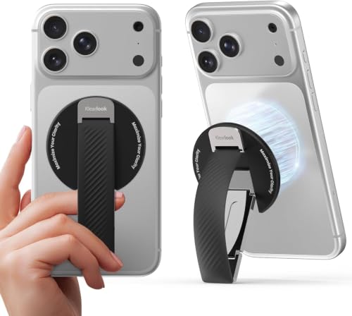 2026 Klearlook for MagSafe Phone Grip with Silicone Finger Strap, Removable Magnetic Phone Ring Holder with Adjustable Kickstand, Finger Phone Ring Grip for iPhone 17/16/15/14/13/12 Series, Black - color: Black