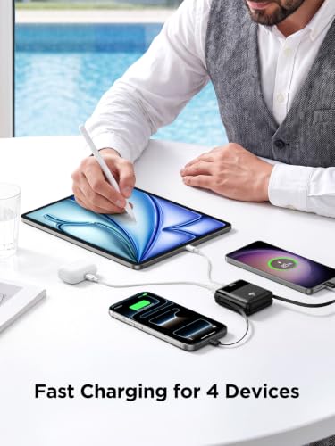 Portable Charger 10000mAh Power Bank Fast Charging, 22.5W USB C Battery Pack with Built-in Cables, Small Portable Charger Travel Essentials Power Bank for iPhone 17 16 15 14, Samsung, iPad, Android
