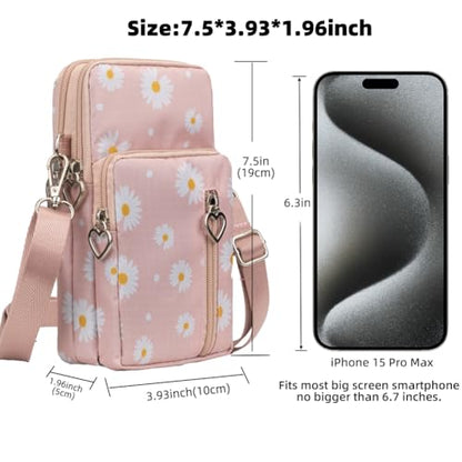 Small Crossbody Bag for Women - Mini Phone Purses with Crossbody Strap and Wallet - Nylon Arm Bag - color: B-chrysanthemum Pink