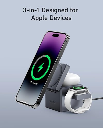 Anker 3-in-1 Cube MagSafe Compatible 15W Foldable Charging Station - color: Phantom Gray