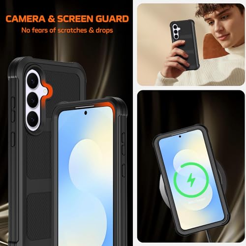for Samsung Galaxy S25 FE Case with Belt Clip Holster,Military Grade Anti-Drop Shockproof Defender Phone Cases 2X Screen Protectors,2 Layers Rugged Heavy Duty Protective Bumper Cover (Black) - color: Black