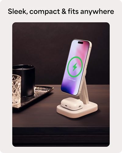 Mophie 2-in-1 Wireless Charging Stand - Qi2-Certified, MagSafe Charger for iPhone & AirPods – Fast Charging Station with Adjustable Phone Stand & Cable Management – Up to 15W Power - color: White, size: 2-in-1 iPhone/ Apple Airpods Charging Stand