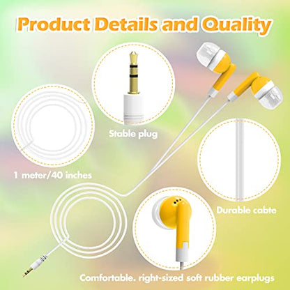 CN-Outlet Wholesale Earbuds Bulk Headphones Individually Bagged 50 Pack for iPhone, Android, MP3 Player for Schools, Libraries, Hospitals (Yellow) - color: Yellow