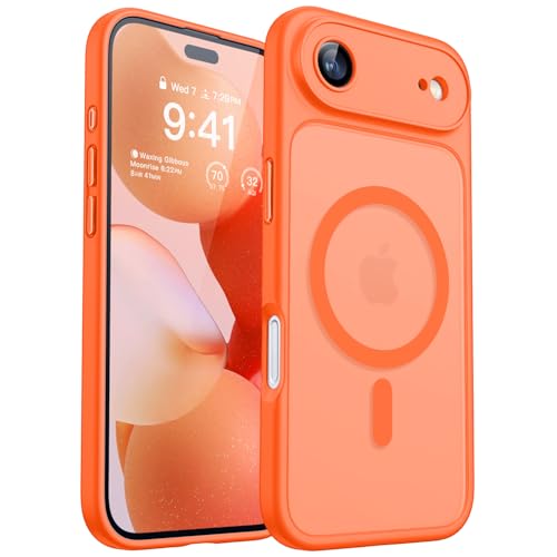 CANSHN Magnetic Compatible with iPhone Air Case, Orange | Full Camera Protection, Compatible with MagSafe, Translucent Matte, Military-Grade Protection, Scratch Resistant, Slim Fit - color: Orange, size: iPhone Air (6.9 Inch,1 Lens)