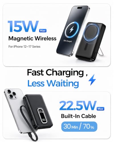 for MagSafe Power Bank iPhone,Portable Charger with Detachable USB-C Cable