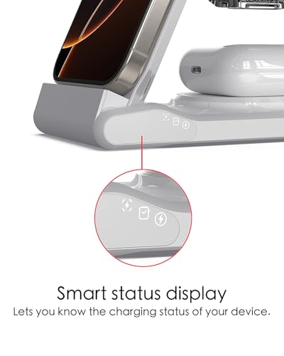 3 in 1 Charging Station for Multiple Devices,Travel Wireless Charging Station, Foldable Charger for iPhone 16/15/14/13/12/SE/11/X/8 Series,& Android Phone,& AirPods,& iWatch (Adapter Not Included)