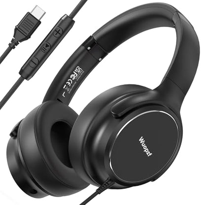 USB C Wired Over-Ear Headphones with Microphone - color: New Black