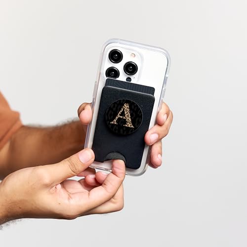 Black Leopard Print Cute Initial Letter A Monogram For Women PopSockets PopWallet for MagSafe - style: Magnetic PopWallet