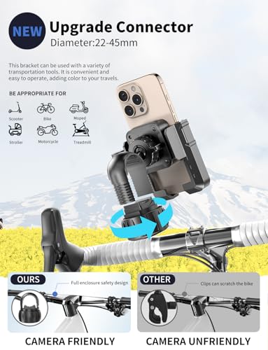 Motorcycle Phone Mount, [No Block Camera] [Anti-Shake Design] Bike Phone Holder, [Silicone Wrapped] Handlebar Cell Phone Mount for Bike/Scooter/ATV, Fits iPhone 17/16/15/14/13 Pro Max & 4.7"-7" Phones