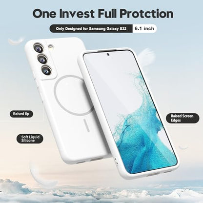oakxco for Samsung Galaxy S22 Case Silicone Mag Safe, Magnetic Slim Thin Phone Case Compatible with Magsafe, Women Girls Cute Girly Aesthetic Soft Rubber Gel Safecase with Camera Cover, White - color: White, size: S22