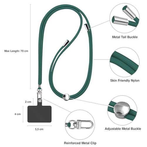 TBOC Cell Phone Lanyard [Dark Green] - Comfortable Universal Smartphone Lanyard - Easy to Use Neck Phone Holder [Black Patch] - Adjustable Length Phone Strap Crossbody - Fits All Mobile Phones - color: Dark Green