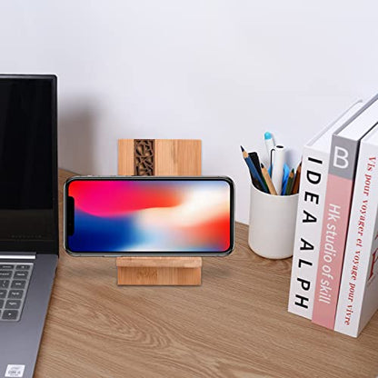 Mobile Stand Japanese Style Cellphone Holder Desktop Organizer Charging Station Compatible with All Smartphones Tablets Natural Bamboo Wood Portable Adjustable Angle (Pattern-Hole) - style: PATTERN-HOLE