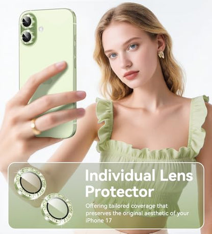 Matekxy for iPhone 17 Camera Lens Protector Glitter Individual Cover - color: Sage
