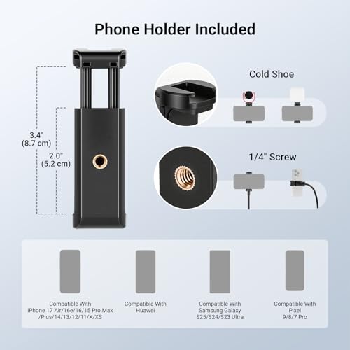 NEEWER BASICS Phone Tripod Stand with Flexible Arm & Reversible Legs, Aluminum Office Table Bedside Smartphone Clip Clamp Holder Mount Compatible with iPhone Samsung Android for Video Recording, ST014