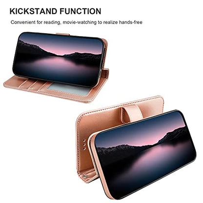 Bocasal Detachable Wallet Case Card Holder for iPhone 13, Rose Gold | RFID Blocking Kickstand Card Slots Holder PU Leather Magnetic Shockproof Wrist Strap Removable Flip Protective Cover 6.1 inch - color: Rose Gold