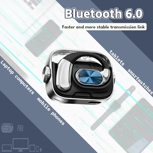 Open-Ear Headphones, Wireless Bluetooth Earbuds 360° Swivel Charging Case