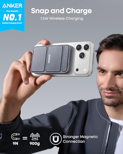 Anker 622 Magnetic Power Bank, 5,000mAh Foldable Wireless Portable Charger - color: Interstellar Gray, size: 4.13 x 2.64 x 0.51 inches