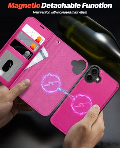 OCASE for iPhone 17 Detachable Wallet Case with Card Holder, 2 in 1 PU Leather Flip Folio with RFID Blocking Stand Wrist Strap Shockproof Phone Cover 6.3 Inch 2025, Rose - color: Rose, size: iPhone 17