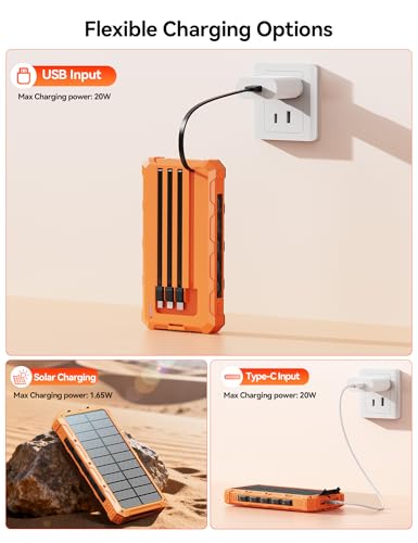 Solar Charger Portable Power Bank 20000mah External Battery Pack for iphone - color: Orange