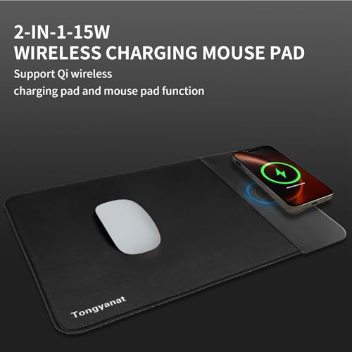 15W Wireless Charging Mouse Pad, 2 in 1 Desk Pad with Non-Slip Rubber Base, Fast Qi Wireless Charger for iPhone/Computers/Home Charging Devices, 12.8 * 8.5in Mouse Pad - Blue - color: Blue
