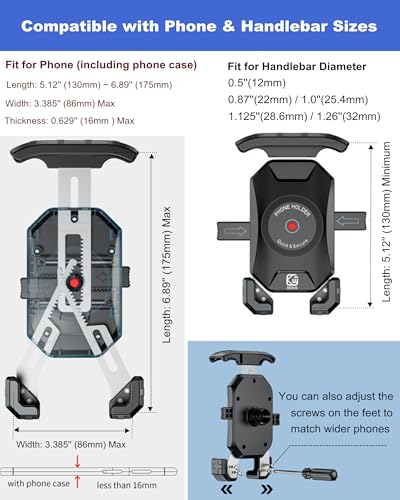 BRCOVAN Bike Motorcycle Phone Mount Holder, 1s Locking - size: 4'' - 7''