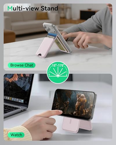 for MagSafe Wallet with Stand, 5 Card Holder, Slim Leather Magnetic Wallet for iPhone 17/16/15/14/13/12 Pro Max Plus Air Series, 3 Card Slots & 1 Cash Slot,Pink - color: Pink