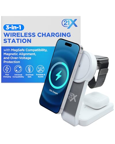 3-in-1 Wireless Charging Station for Apple Devices – Magnetic Foldable Fast Charger for iPhone, Apple Watch & AirPods with Stand – Travel-Friendly Multiple Device Charging Dock