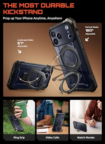 SUPCASE for iPhone 17 Pro Max Case with Built-in Kickstand, Black | Camera Control Cover, Compatible with MagSafe, Anti-Slip Grip, Military-Grade Protection, Rugged Magnetic Phone Case, UB Grip - color: Black, size: iPhone 17 Pro Max