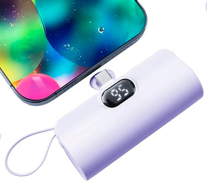 Mini power bank 5500mAh Portable Power Bank,Dual USB-C ports Cell Phone Power Charger, LCD LED Display Battery Compatible with iPhone17/16/15 plus/15 pro/15 pro Max/Android phone/Samsung/Moto/LG etc - color: Purple