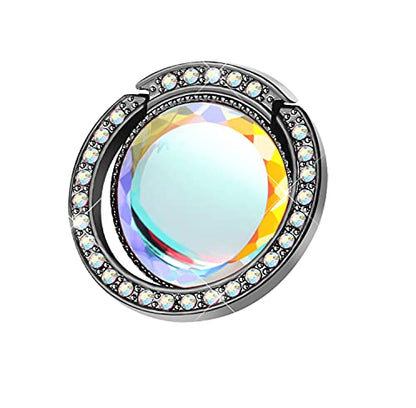 Glitter Bling Bling Phone Ring Holder,Sparkle Phone Ring Grip Artificial Stand with Flat Diamond,Flat Rhinestone Cell Finger Ring for Phones,Pad(Black) - color: Black