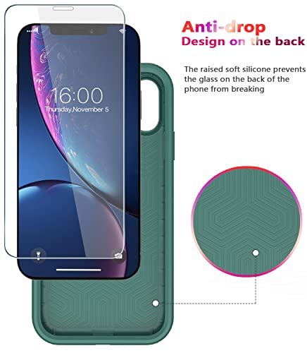 Diverbox for iPhone XR Case [Tempered Glass Screen Protector] [Shockproof] [Dropproof] Heavy Duty Protection Phone Case Cover for Apple iPhone XR (Teal) - color: Teal-2in1