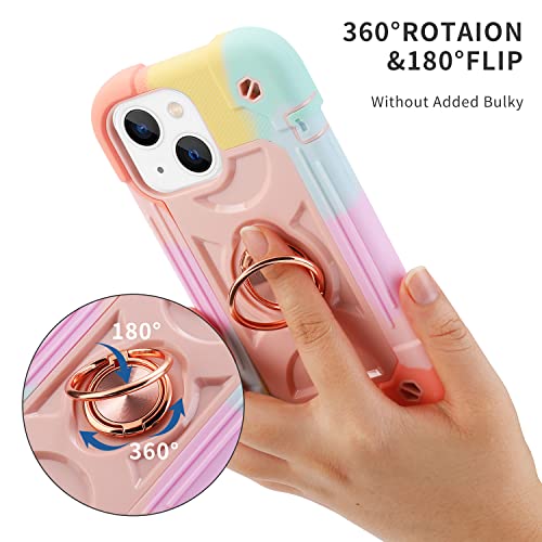MARKILL Compatible with iPhone 14 Case/iPhone 13 Case 6.1 Inch with Built-in 360°Rotating Ring Stand, Military Grade Drop Protection Full Body Rugged Heavy Duty Durable Cover. - color: Rainbow Pink, size: iPhone 14/iPhone 13 6.1"