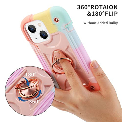 MARKILL Compatible with iPhone 14 Case/iPhone 13 Case 6.1 Inch with Built-in 360°Rotating Ring Stand, Military Grade Drop Protection Full Body Rugged Heavy Duty Durable Cover. - color: Rainbow Pink, size: iPhone 14/iPhone 13 6.1"