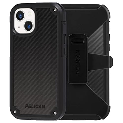 Pelican Shield Series - iPhone 13 Case - 21ft Military Grade Drop Protection, Compatible with Wireless Charging - With Belt Clip Holster Kickstand - Heavy Duty Rugged Case for iPhone 13 - Black