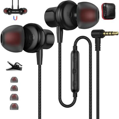 ASKUBSKU 3.5mm Headphones 5.9 ft Long Cord Wired Earbuds with Mic, Black - color: Black