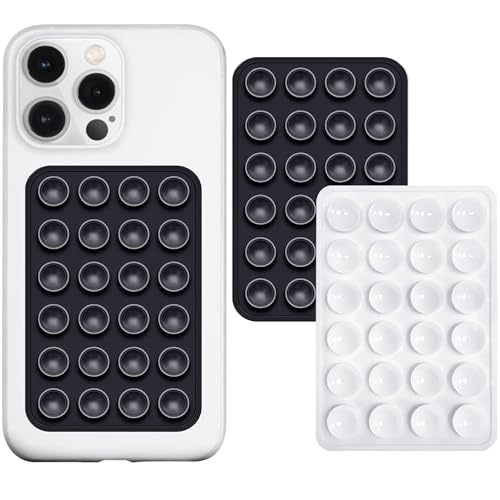 PKYAA Anteel 2 Pack Silicone Suction Phone Case Adhesive Mount, Strong Grip Holder for Selfies and Videos, Hands-Free Sticky Phone Grip for iPhone and Android, 2.17" x 3.15" (Black&White) - color: Black&White