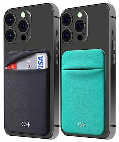 2 Pack Cell Phone Wallet Credit Card Holder for Back of Case Stick On Sticky Wallet Sleeves Adhesive Pouch Lid Secure Pocket for iPhone, for Galaxy and Androids - Black + Blue Green - color: Black+Green
