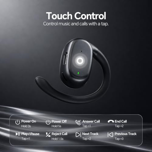 Xmenha Single Earbud Open Ear Air Bone Conduction Earbud One Ear Headphones Ear Buds Head Set Wireless Bluetooth Headset Earpiece for Cell Phone Ear Piece with Microphones