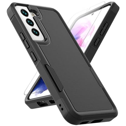 for Samsung Galaxy S22 Case: Dual Layer Protective Heavy Duty Cell Phone Cover Shockproof Rugged with Screen Protector - Military Protection Bumper Tough - Samsung Galaxy S22 5G 2022, 6.1 inch, Black - color: Black (PC) + Black (TPU)