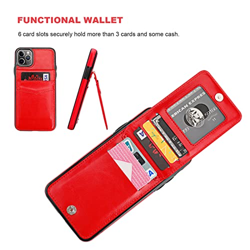 KIHUWEY for iPhone 11 Pro Max Wallet Case Card Holder Kickstand, Red | Credit Card Slots, PU Leather, Magnetic Clasp, Flip Heavy Duty Protection Cover for Men and Women - color: Red