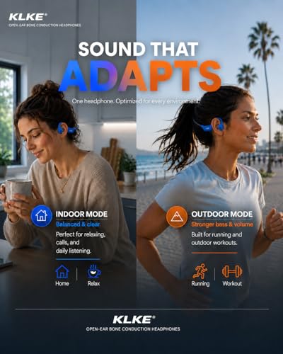 Bone Conduction Headphones for Running with mic and Rear Safety Light - color: KLKE-Blue